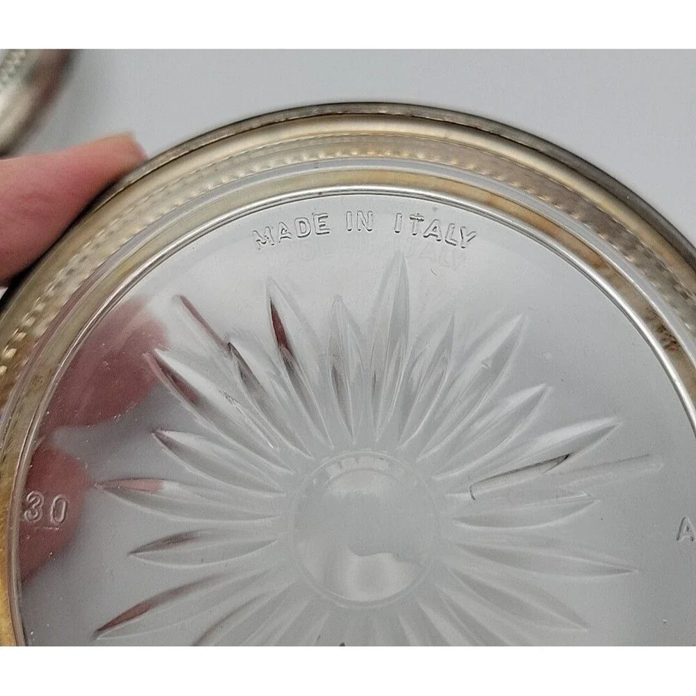 Vintage Leonard Crystal & Silverplate Coaster Ashtray Sunburst Set of 2